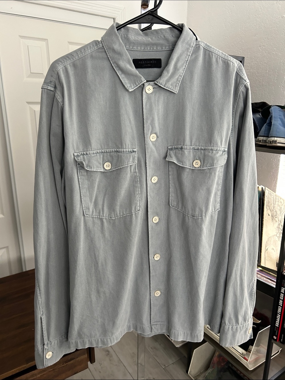 All Saints Light Gray Button-Front Overshirt